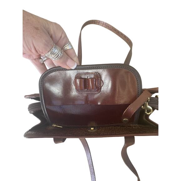 Brahmin Women's Pecan Duxbury Brown Embossed Croc Genuine Leather Handbag - Picture 7 of 15